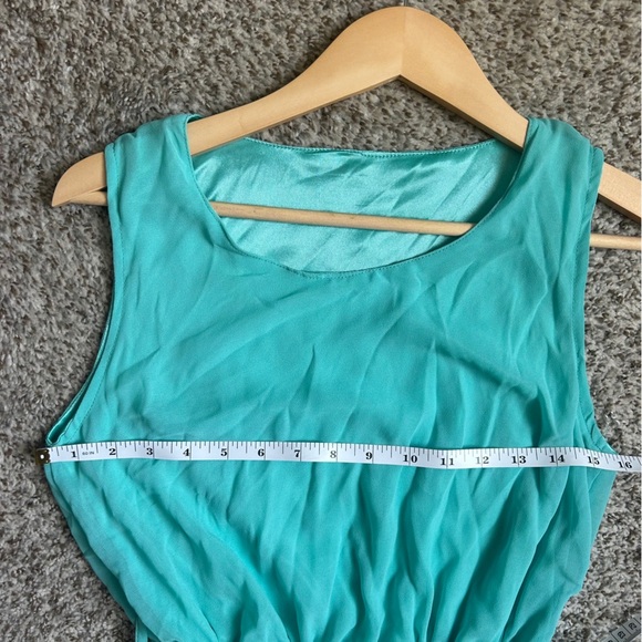 Belted Sleeveless Turquoise Teal Mini Dress Pleated Casual Small Summer - Picture 4 of 5